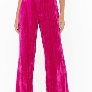 Nasty Gal Fuschia Velvet Wide Leg Pants